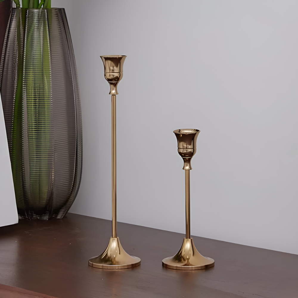 Vesper Candle Holder Set - Gold Metal, Vintage Style Taper Candle Holders, 3 Pieces 4