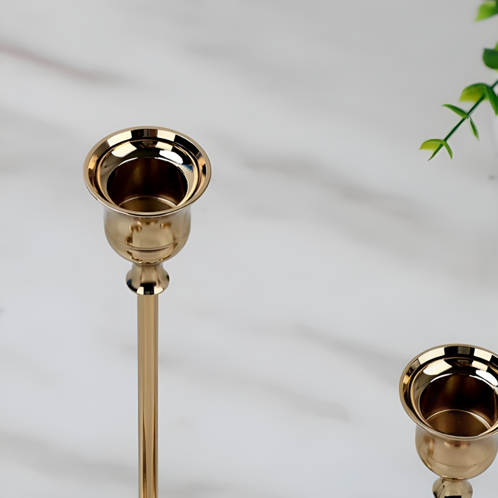 Vesper Candle Holder Set - Gold Metal, Vintage Style Taper Candle Holders, 3 Pieces 5