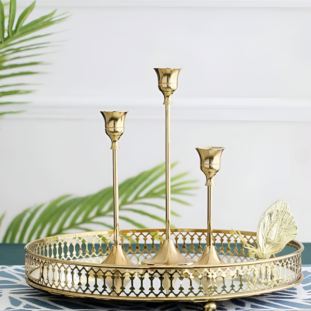 Vesper Candle Holder Set - Gold Metal, Vintage Style Taper Candle Holders, 3 Pieces 6
