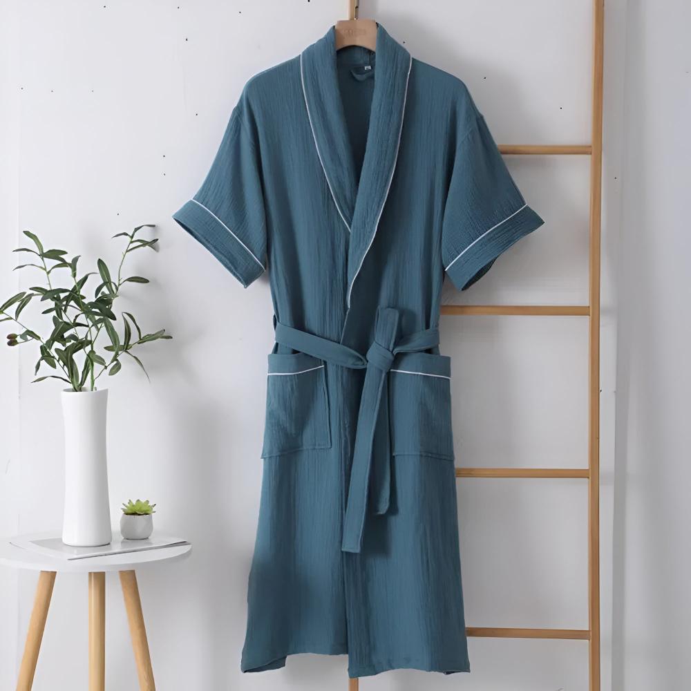 Vessina Bathrobe - 100% Cotton Double Muslin, Short Sleeves, Relaxed Fit 0