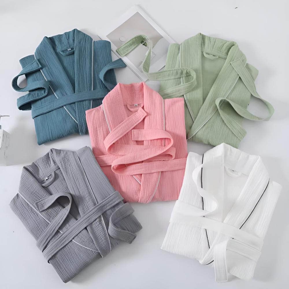 Vessina Bathrobe - 100% Cotton Double Muslin, Short Sleeves, Relaxed Fit 3