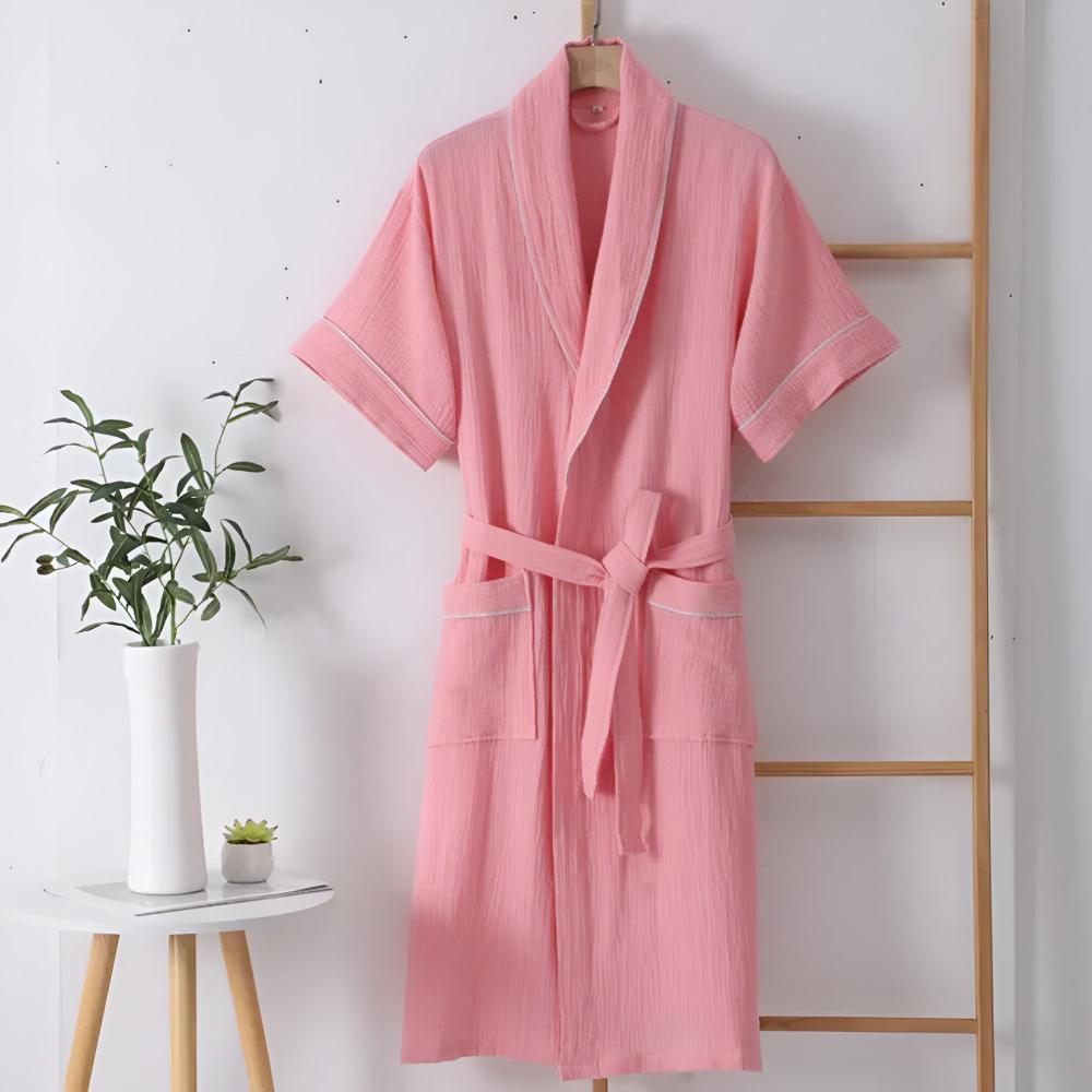 Vessina Bathrobe - 100% Cotton Double Muslin, Short Sleeves, Relaxed Fit 4