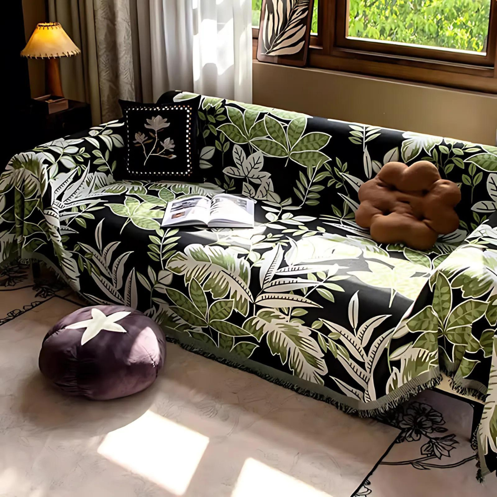 Vibrant Chenille Sofa Cover - Soft Fabric, Vintage Style with Tassels 0