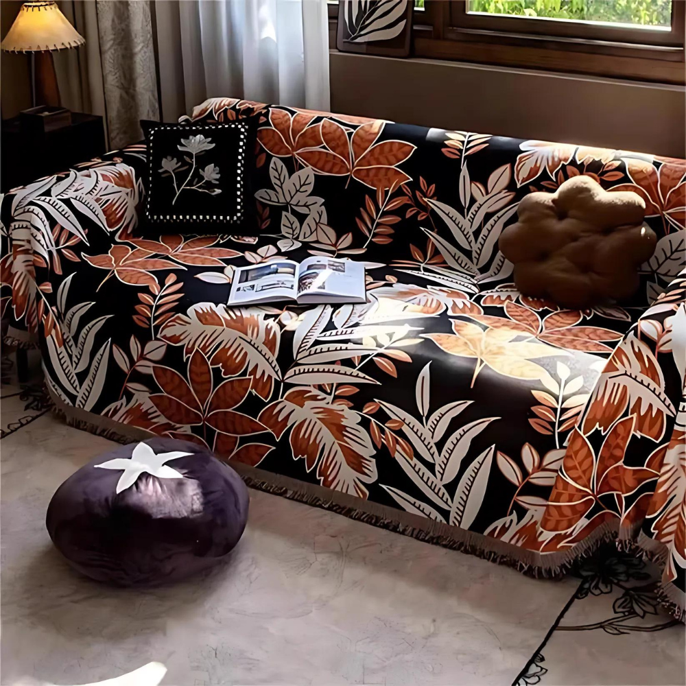 Vibrant Chenille Sofa Cover - Soft Fabric, Vintage Style with Tassels 3