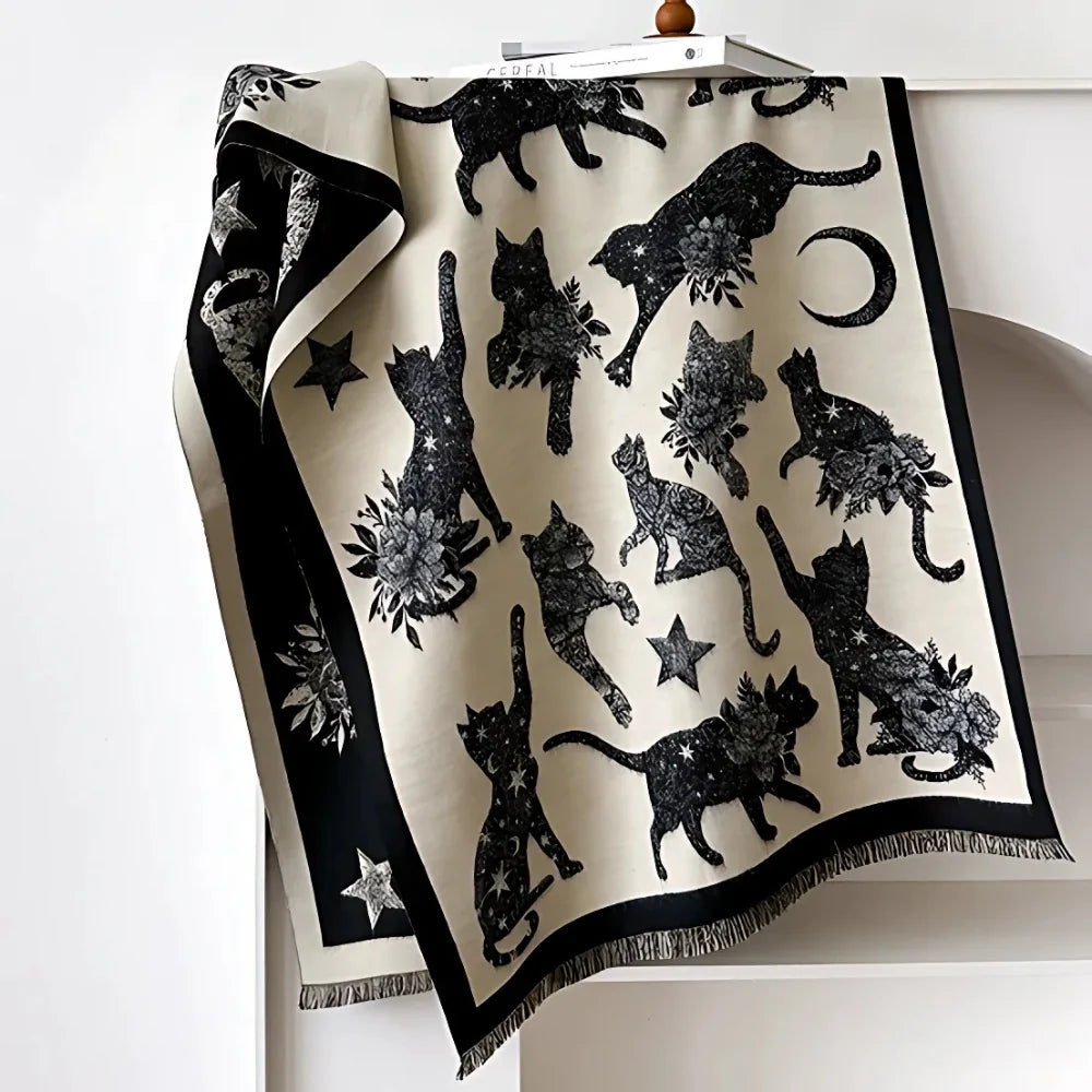 Viora Cat Print Scarf - Soft Microfiber, Vintage-Inspired Warmth 6