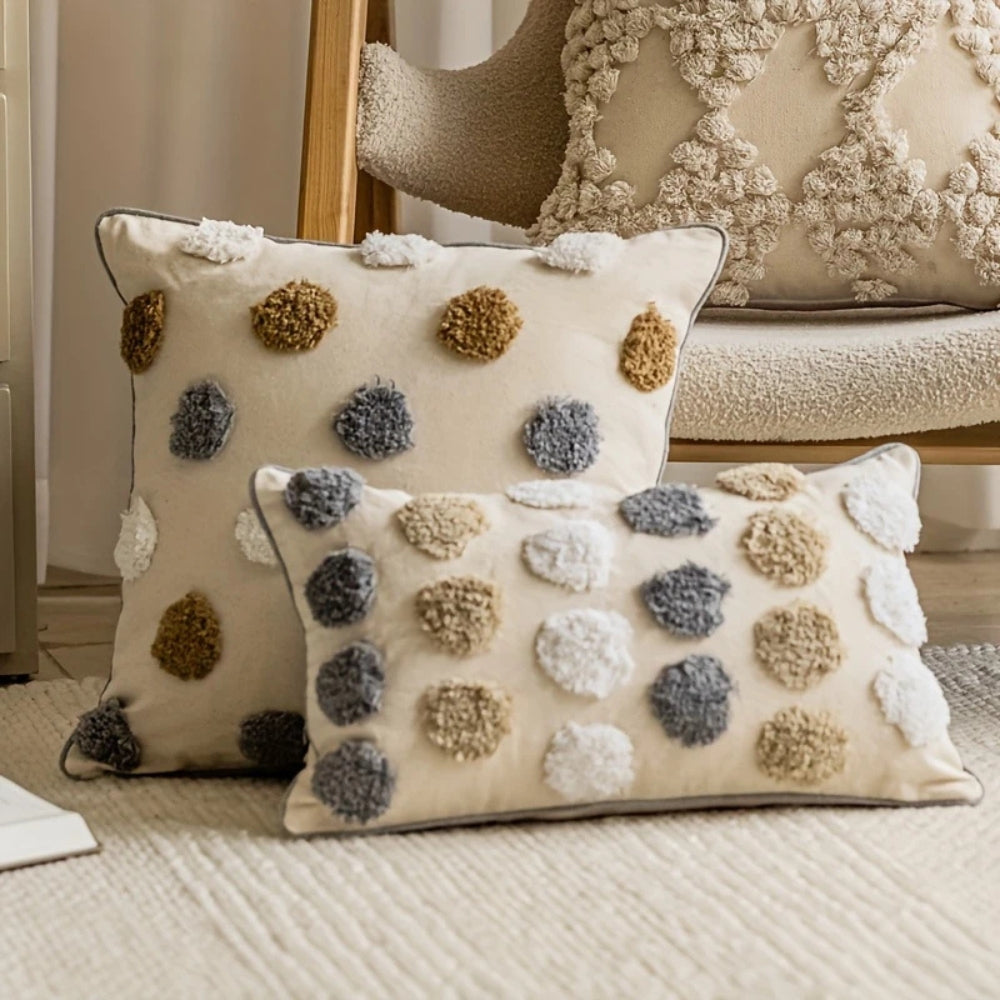 Viora Cushion Cover - Soft Microfiber, Tufted Polka Dot Design 1