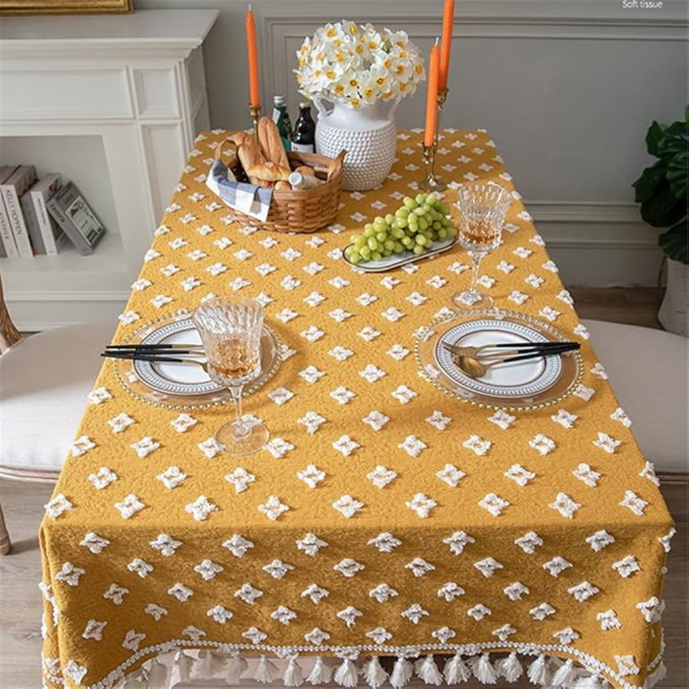 Viora Tablecloth - Cotton Blend, Embroidered with Tassel Detail 0