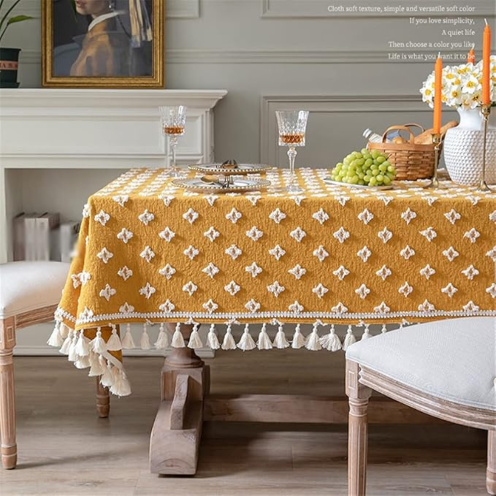Viora Tablecloth - Cotton Blend, Embroidered with Tassel Detail 2