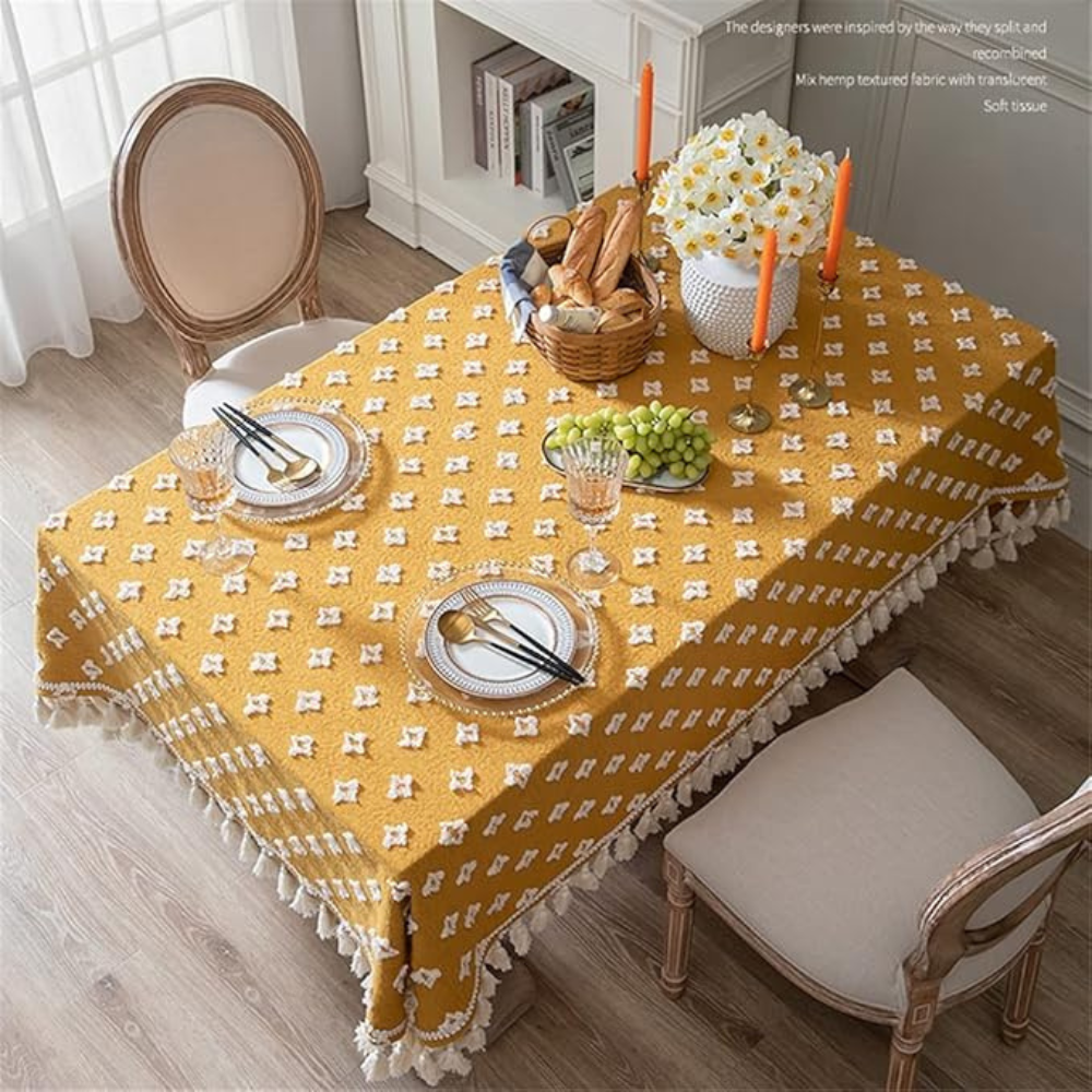 Viora Tablecloth - Cotton Blend, Embroidered with Tassel Detail 4