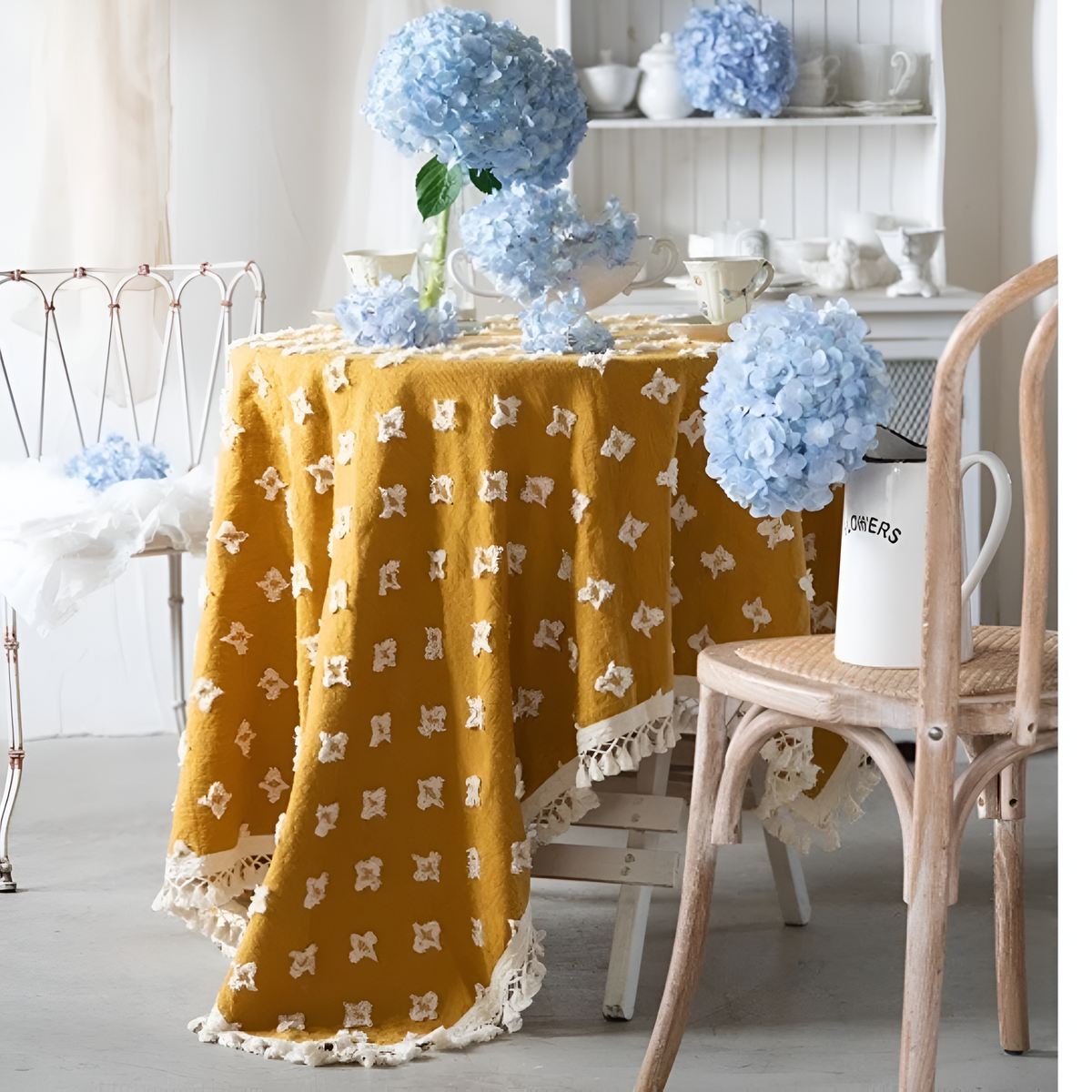Viora Tablecloth - Cotton Blend, Embroidered with Tassel Detail 5