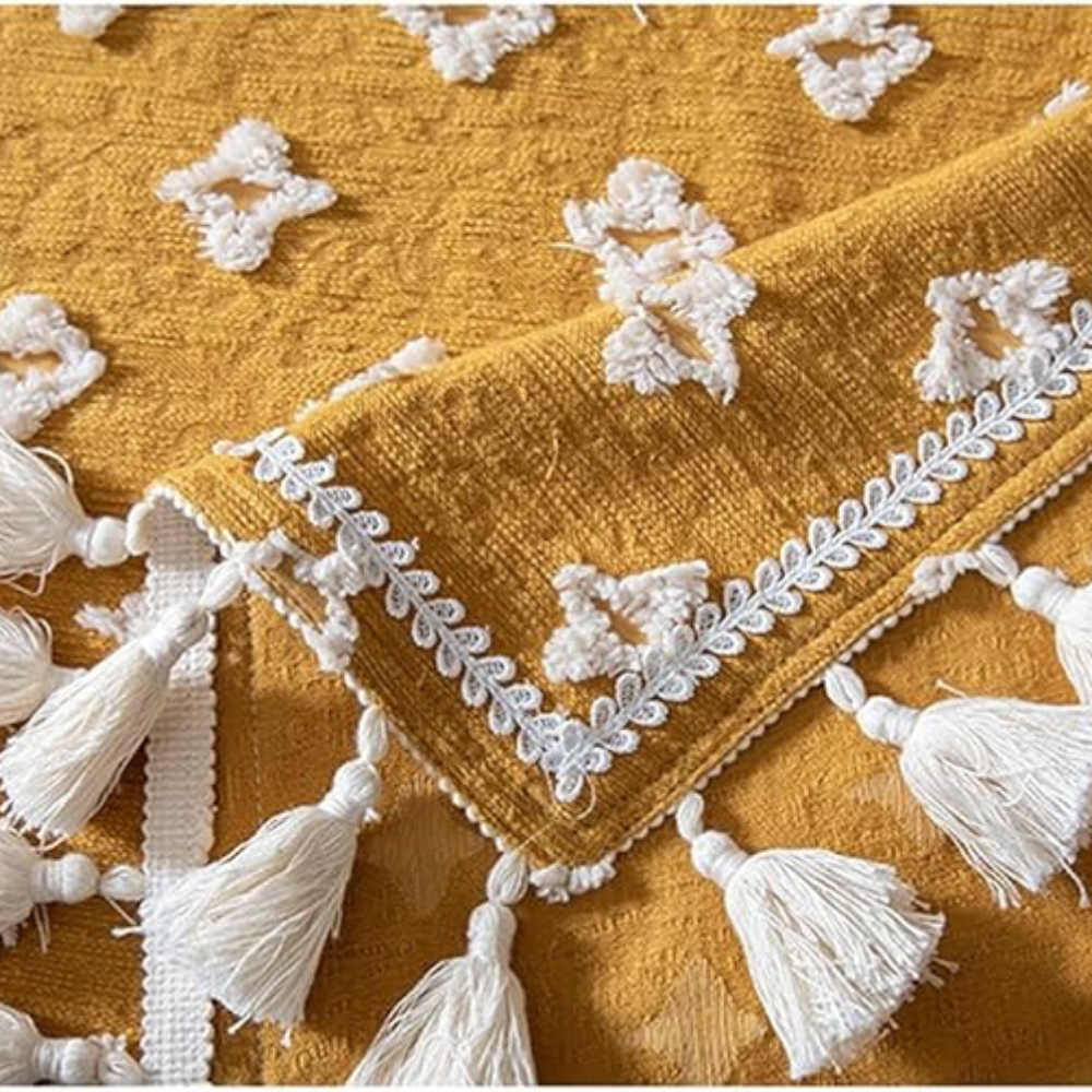 Viora Tablecloth - Cotton Blend, Embroidered with Tassel Detail 6