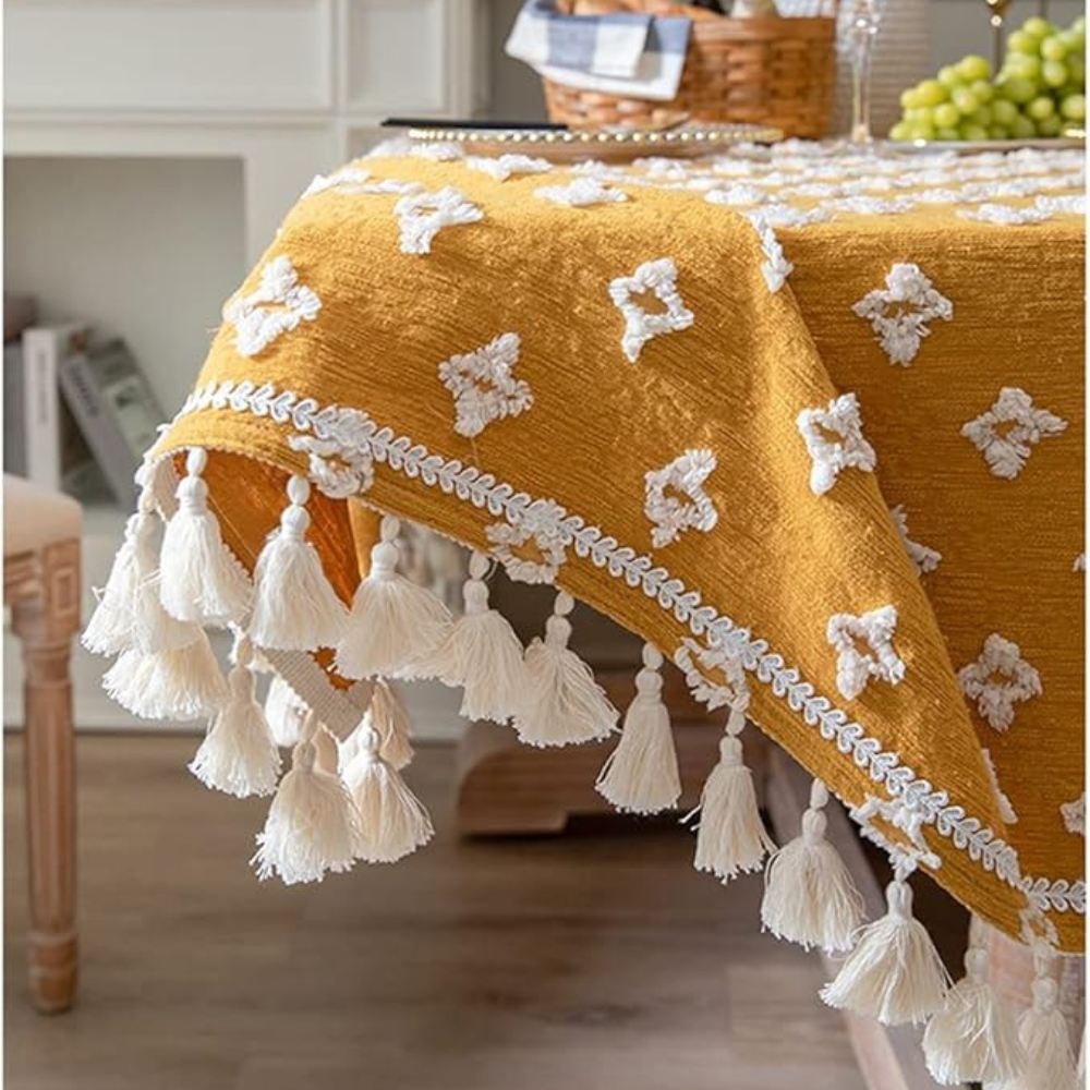 Viora Tablecloth - Cotton Blend, Embroidered with Tassel Detail 7