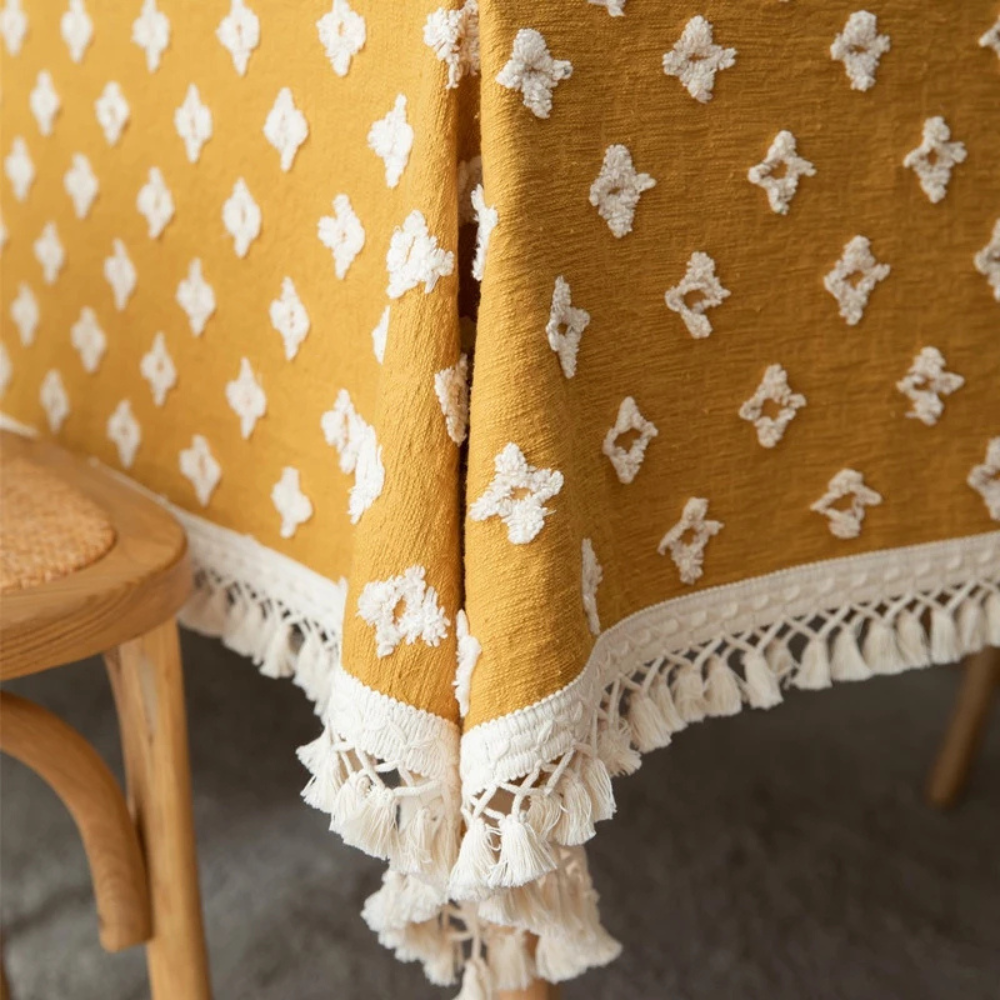 Viora Tablecloth - Cotton Blend, Embroidered with Tassel Detail 8