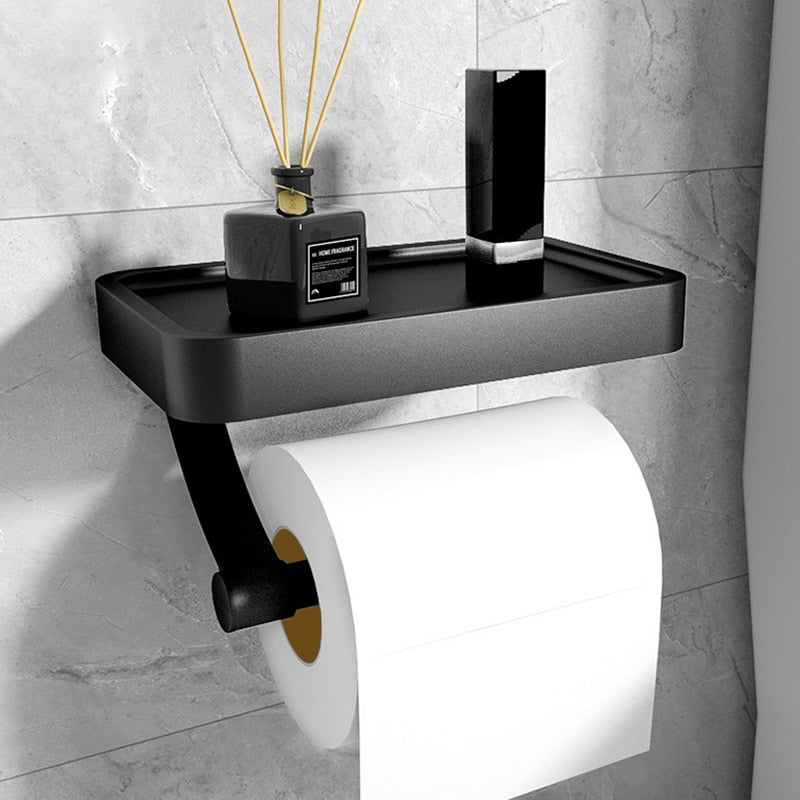Virelle Toilet Paper Holder Stand - Stainless Steel with Storage Shelf 0