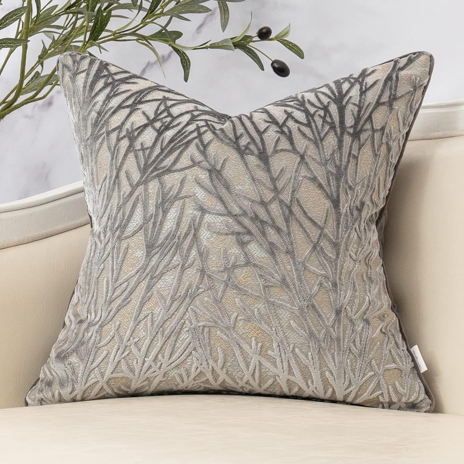 Vireo Decorative Pillow Cover - Velvet, Dark Grey Geometric Pattern, 18x18 1