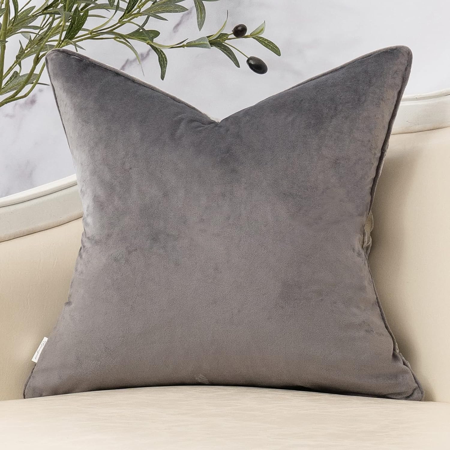 Vireo Decorative Pillow Cover - Velvet, Dark Grey Geometric Pattern, 18x18 2
