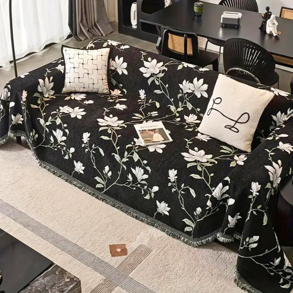 Viva Floral Sofa Cover - Durable Chenille, Elegant Vintage Design 1