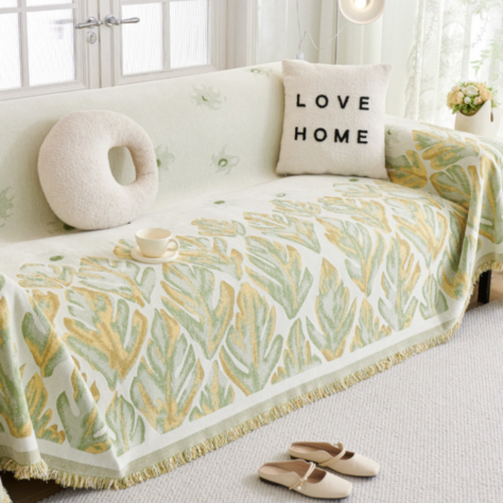 Vivid Chenille Sofa Cover - Leaf Pattern, Soft & Durable, Pet-Friendly 1