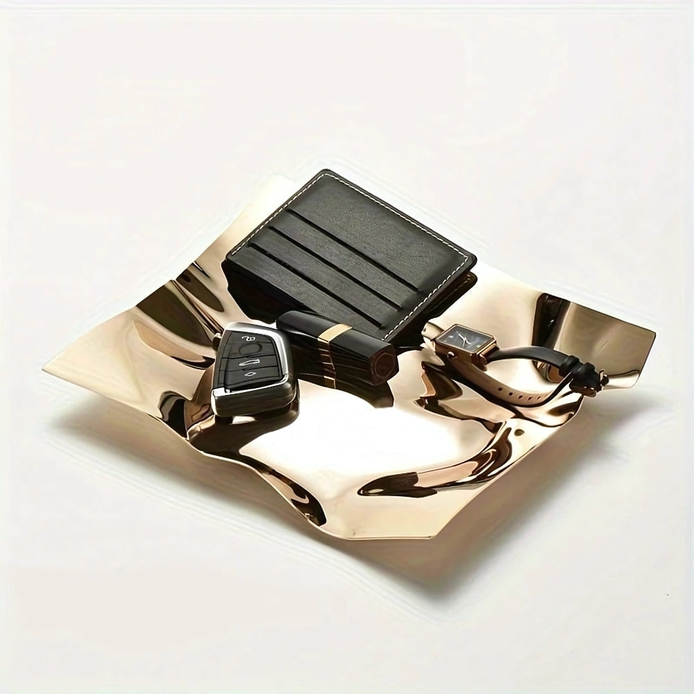 Wanderlust Decorative Tray for Coffee Table - Hand-Polished Stainless Steel, Modern Design 0