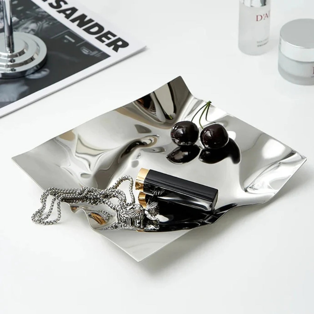Wanderlust Decorative Tray for Coffee Table - Hand-Polished Stainless Steel, Modern Design 1