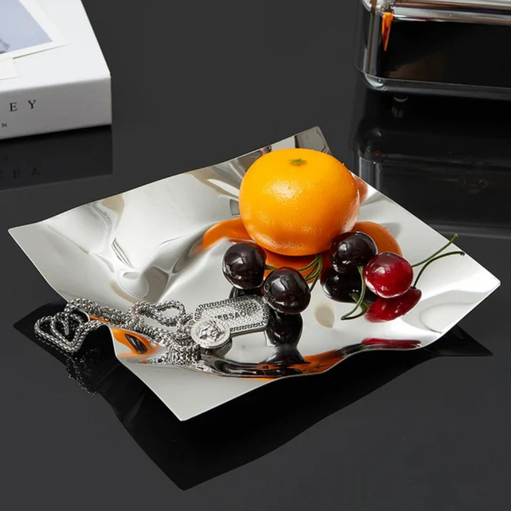 Wanderlust Decorative Tray for Coffee Table - Hand-Polished Stainless Steel, Modern Design 4
