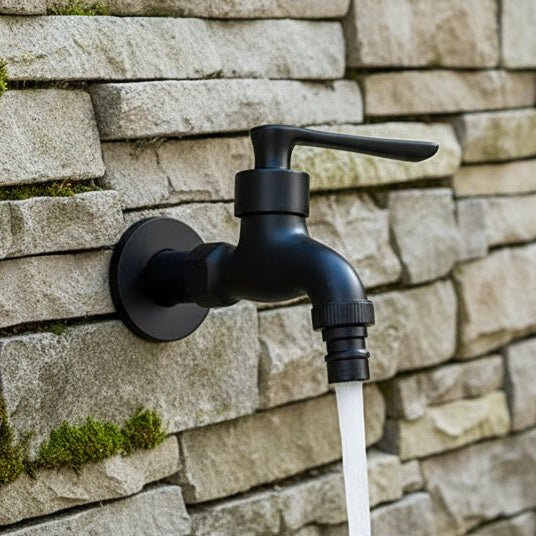 NoirStream – Matte Black Wall Tap – Modern Space-Saving Faucet