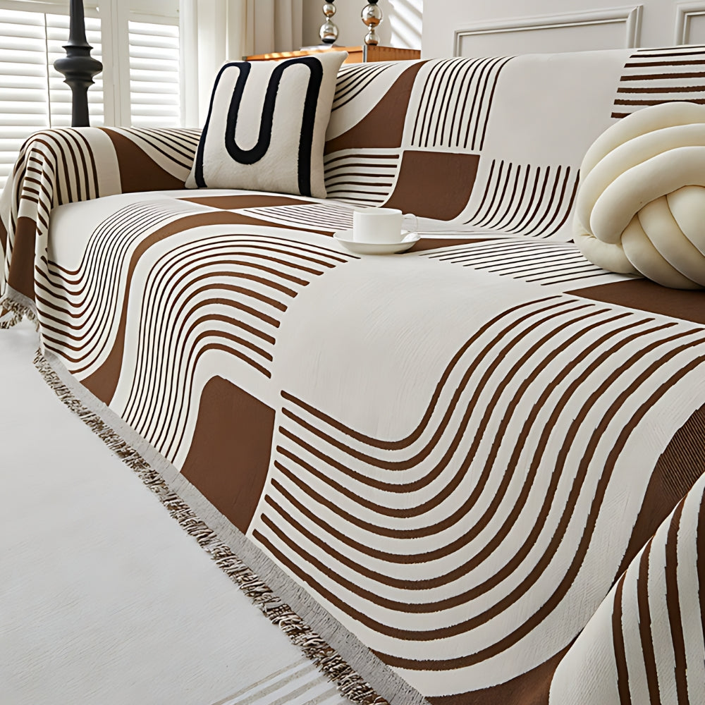 Wavy Sofa Cover - Chenille, Reversible Design, Boho Stripe 3