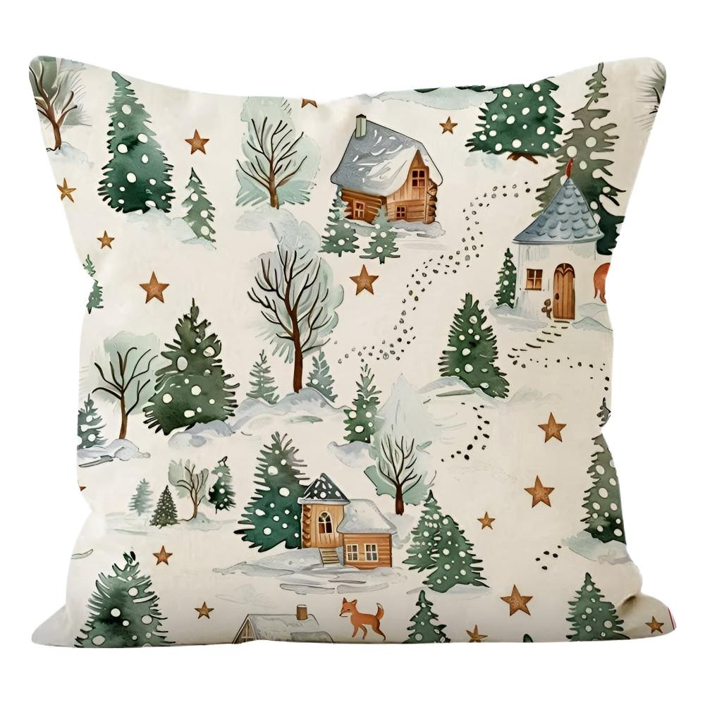 Wesley Christmas Cushion Cover - Polyester, Festive Snowman and Reindeer Design 0