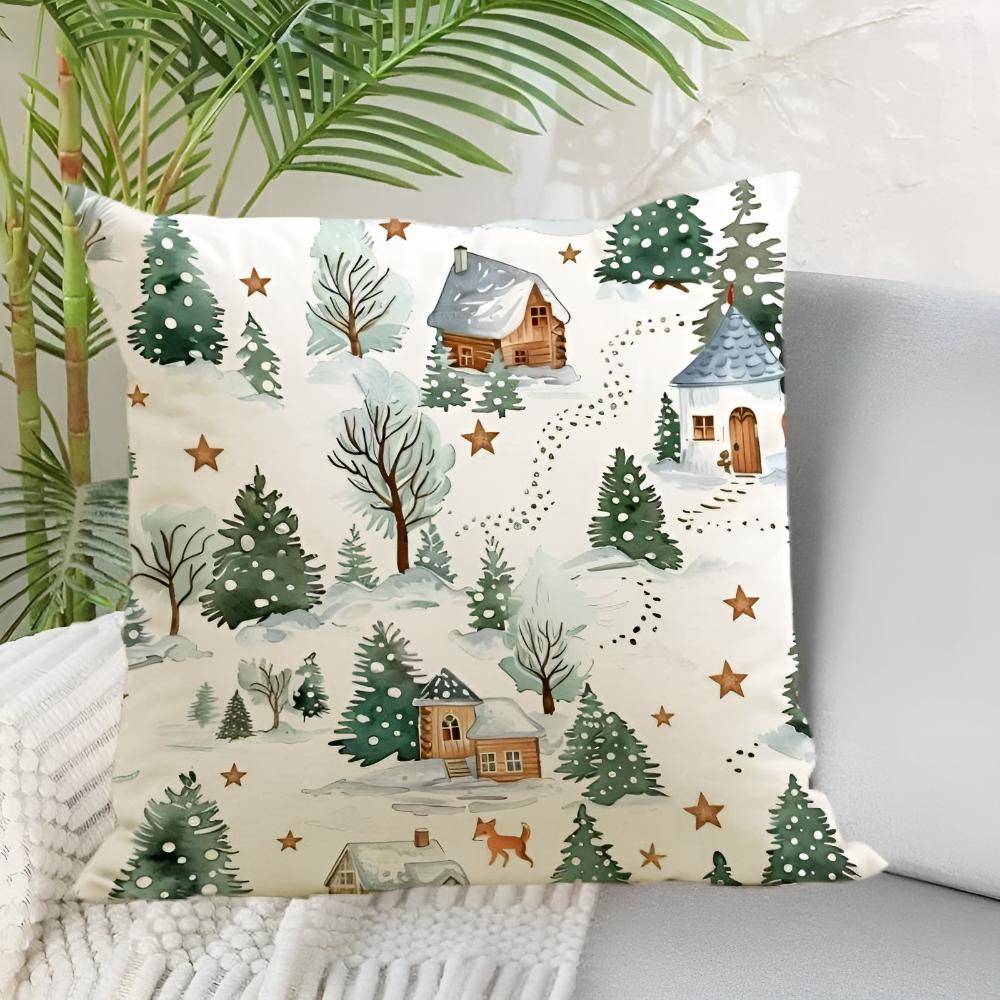 Wesley Christmas Cushion Cover - Polyester, Festive Snowman and Reindeer Design 1