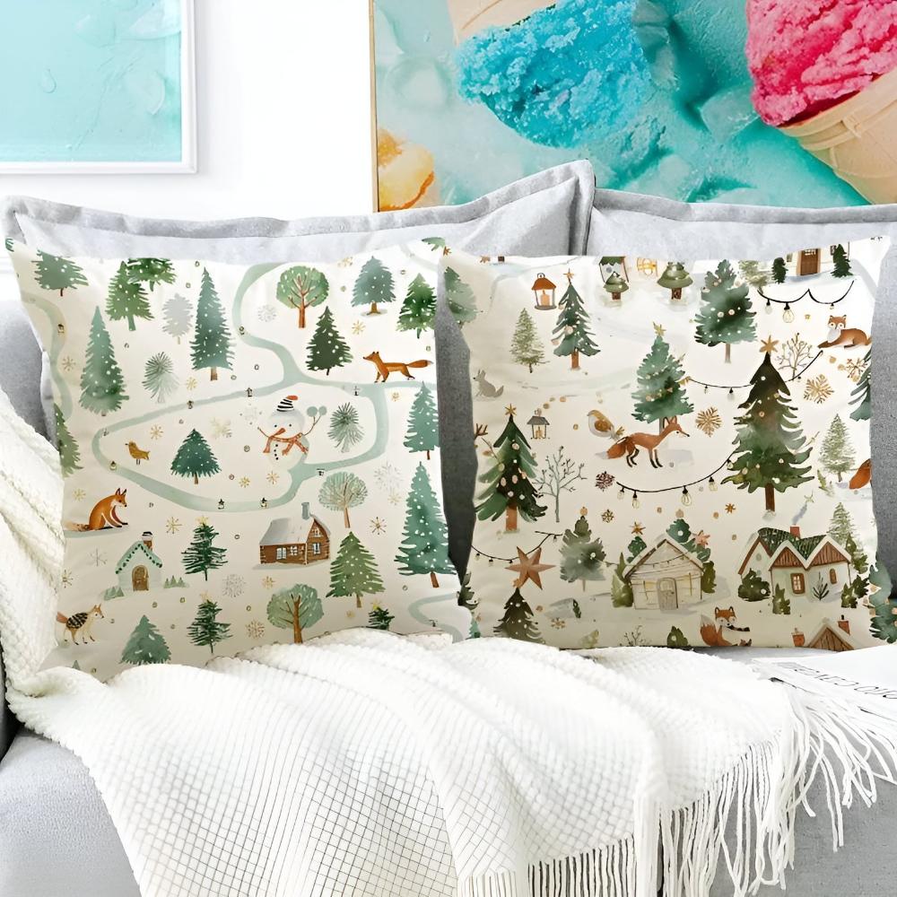 Wesley Christmas Cushion Cover - Polyester, Festive Snowman and Reindeer Design 3