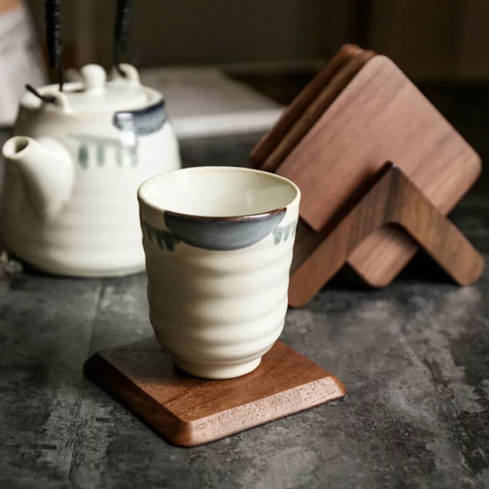 Wesley Coaster Set - Black Walnut and Beech, 6 Pieces with Holder 5