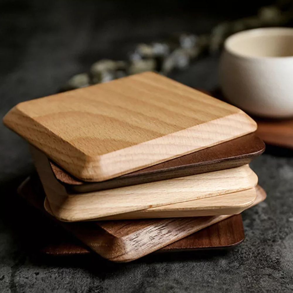 Wesley Coaster Set - Black Walnut and Beech, 6 Pieces with Holder 6