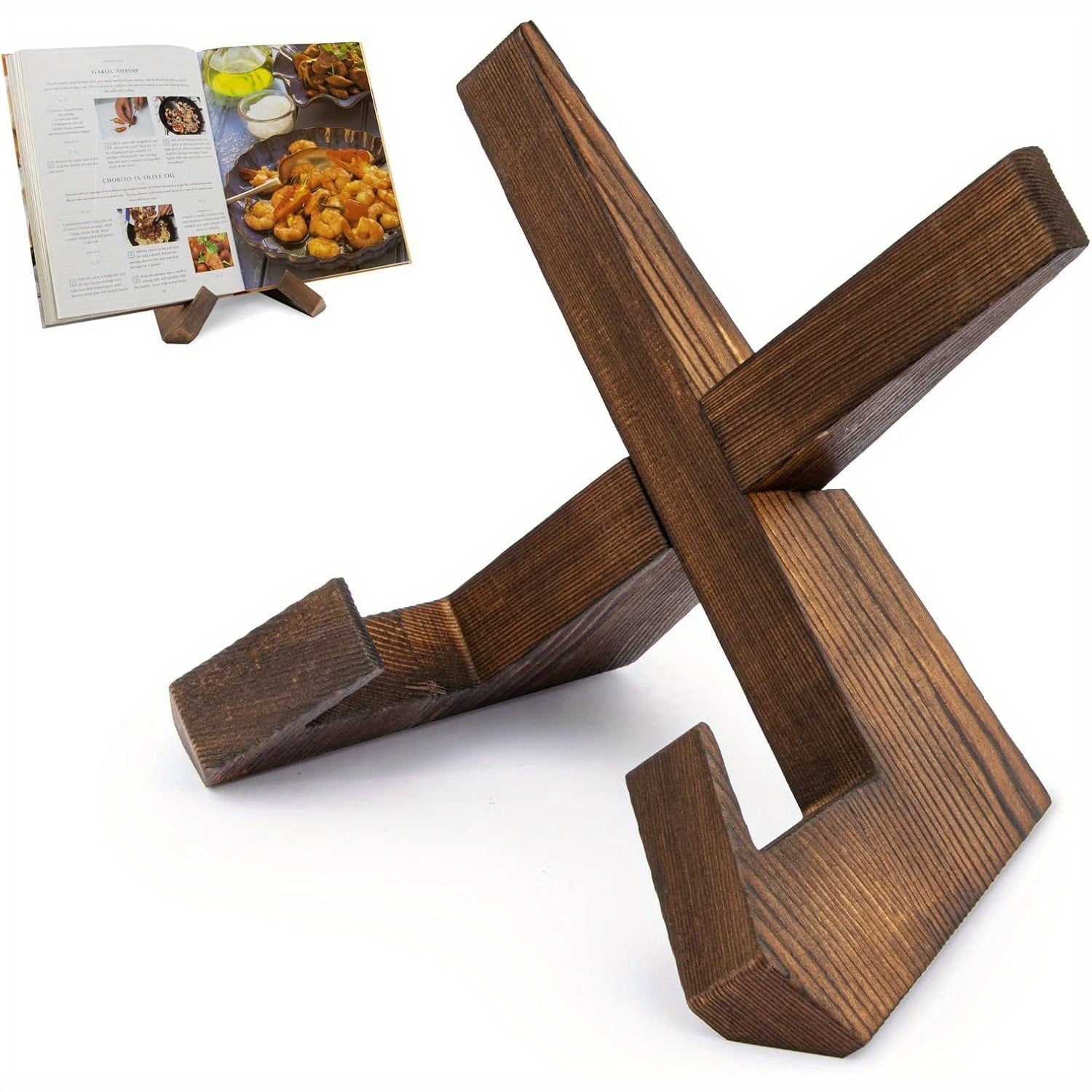 Wesley Cookbook Holder - Adjustable Wooden Stand, Rustic Design 0