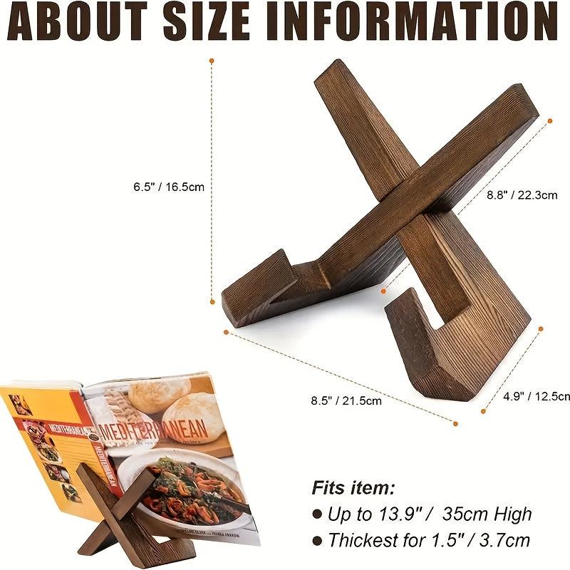 Wesley Cookbook Holder - Adjustable Wooden Stand, Rustic Design 2
