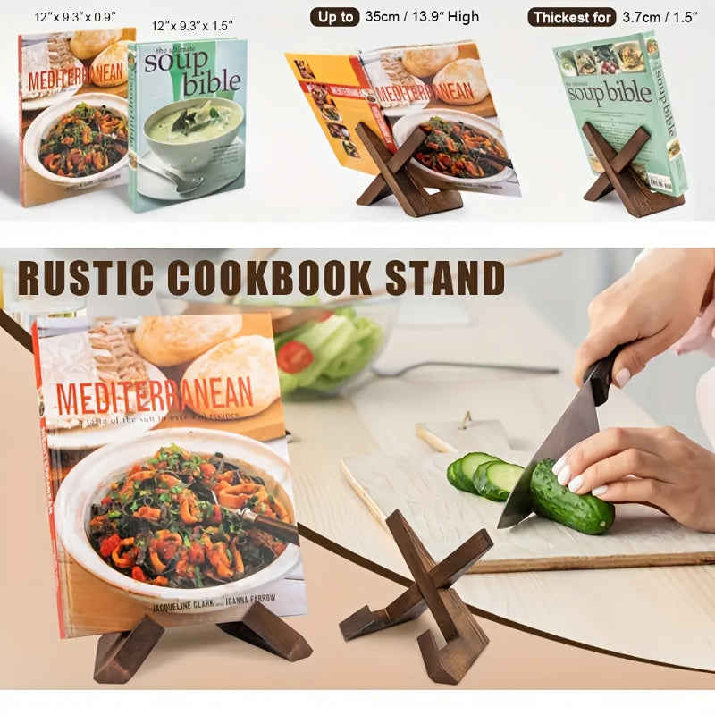 Wesley Cookbook Holder - Adjustable Wooden Stand, Rustic Design 4