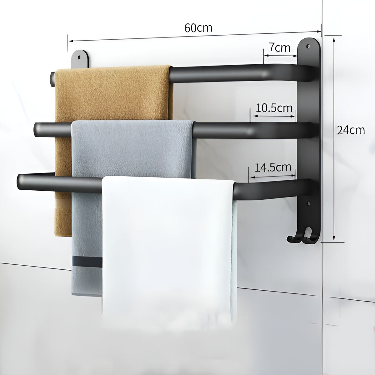 Wesley Towel Rack - Matte Black, 3-Tier Space-Saving Design 5