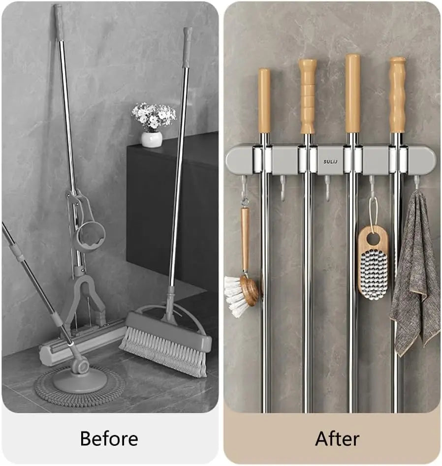 Wexley Wall Mount Organizer - Plastic and Stainless Steel, Broom Holder 1
