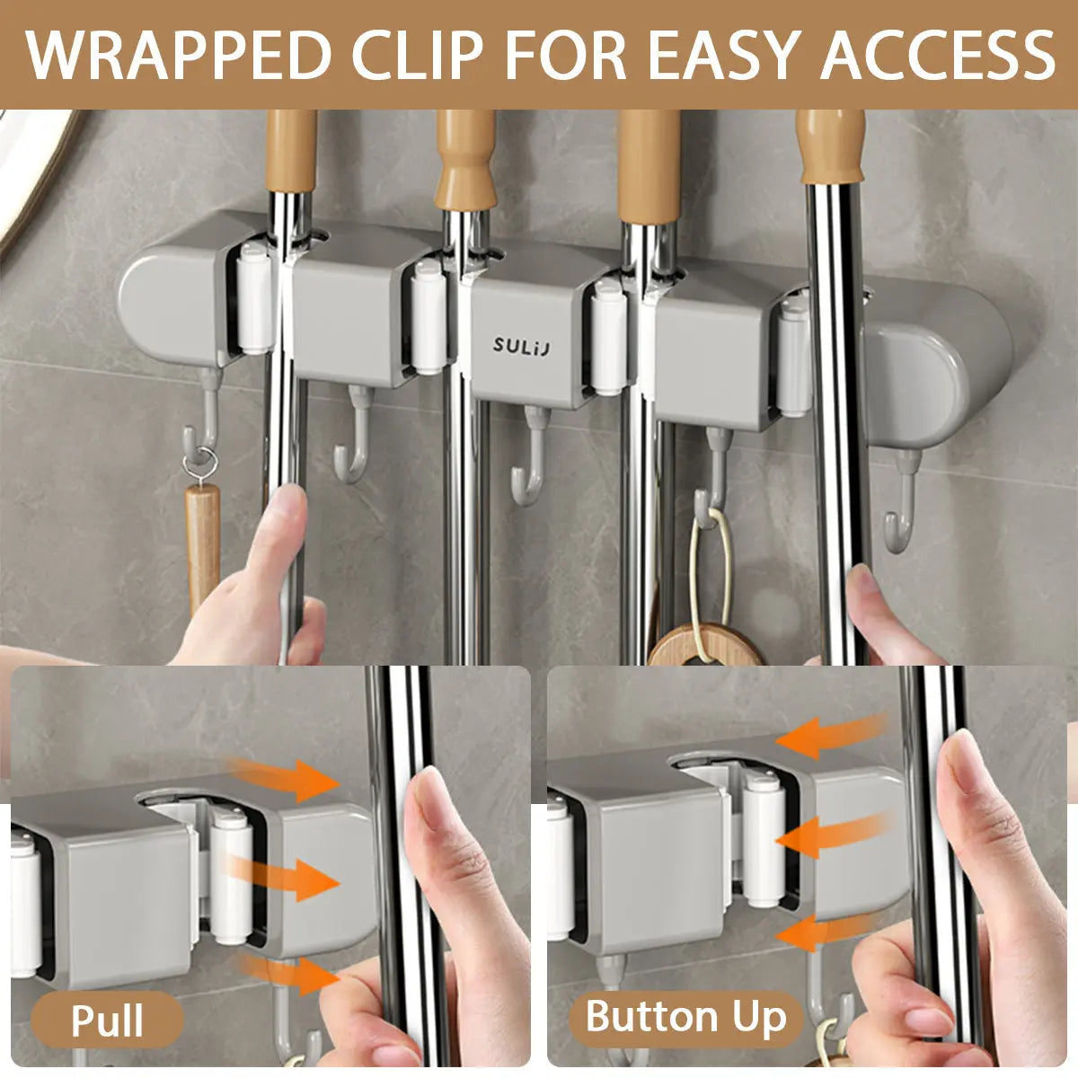 Wexley Wall Mount Organizer - Plastic and Stainless Steel, Broom Holder 5