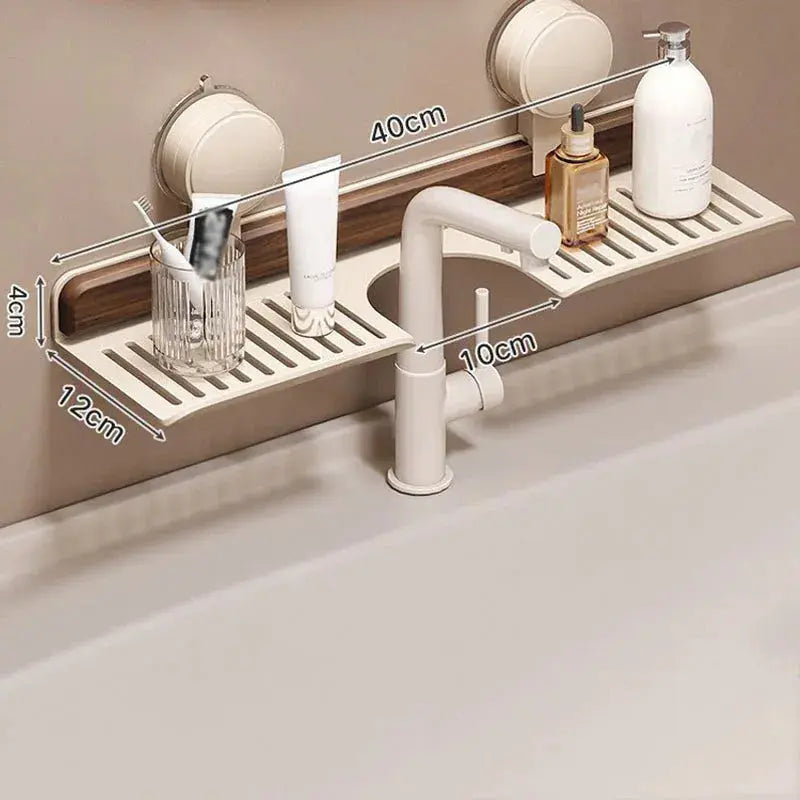 Wexlin Over The Sink Shelf - Walnut Wood, Drill-Free Suction Mount 5