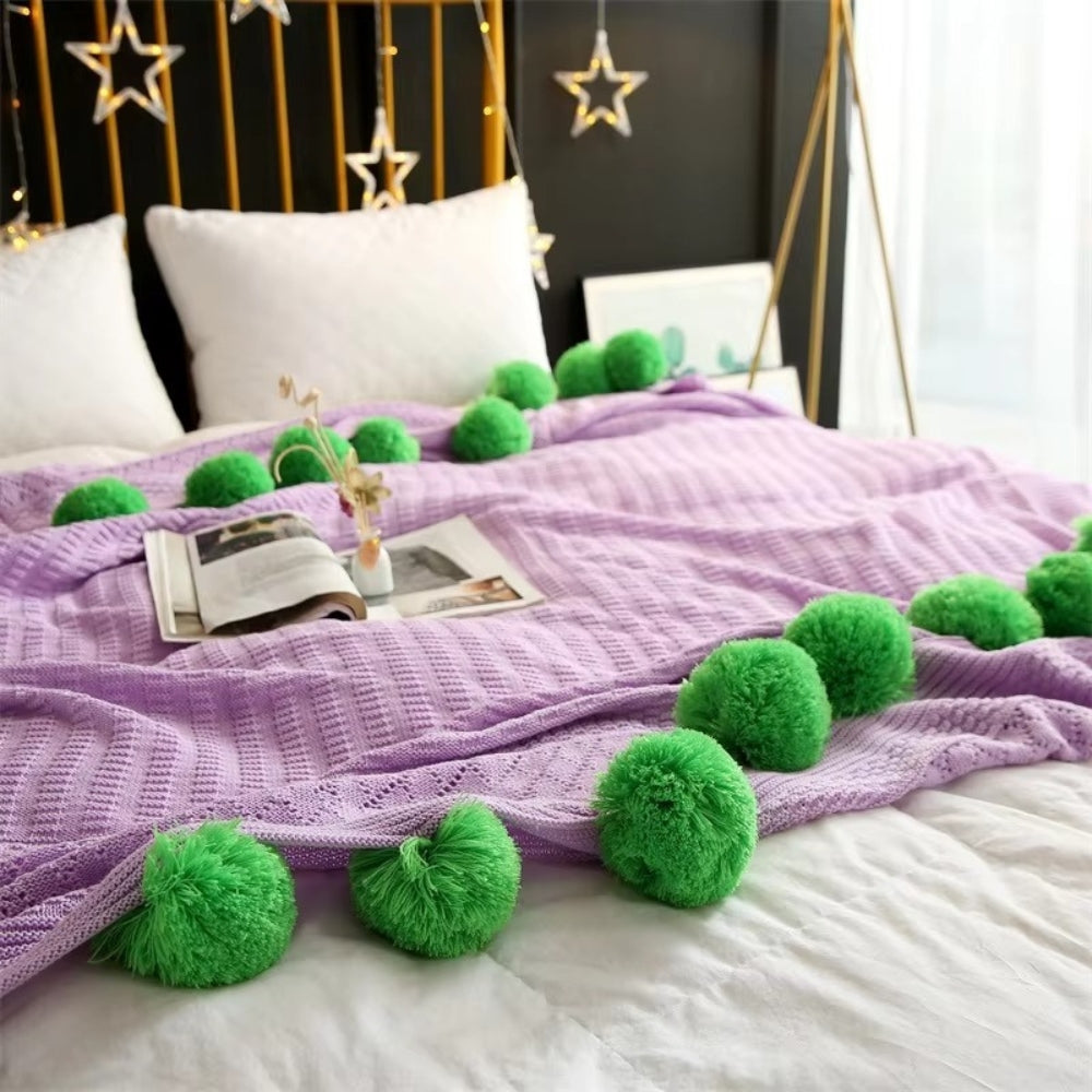 Whimsy Throw Blanket - Soft Microfiber, Knitted Pom-Pom Design 5