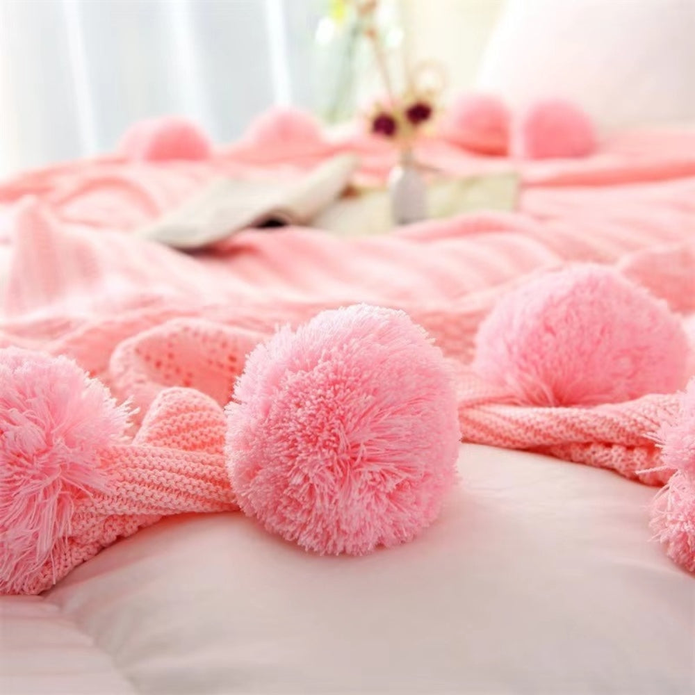 Whimsy Throw Blanket - Soft Microfiber, Knitted Pom-Pom Design 8