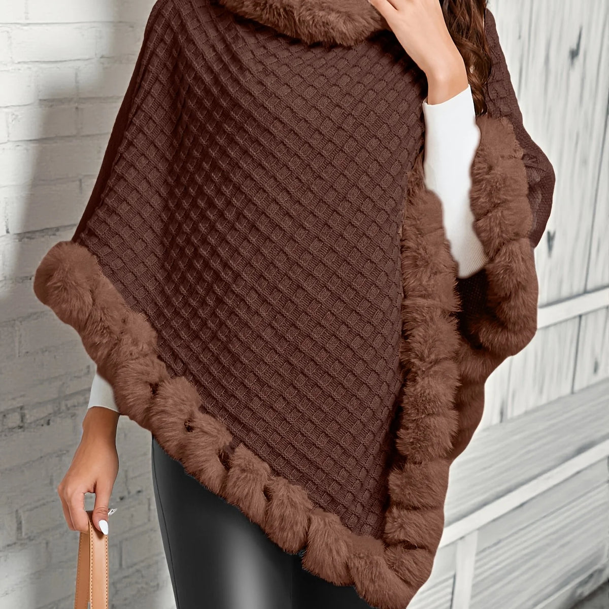 Willow Poncho - Soft Knit with Fur Trim, Elegant for Women 0
