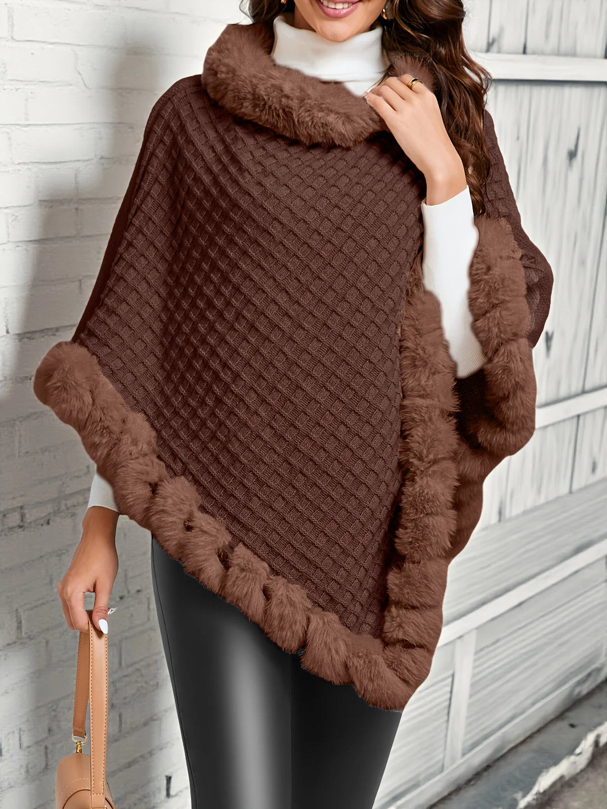 Willow Poncho - Soft Knit with Fur Trim, Elegant for Women 3
