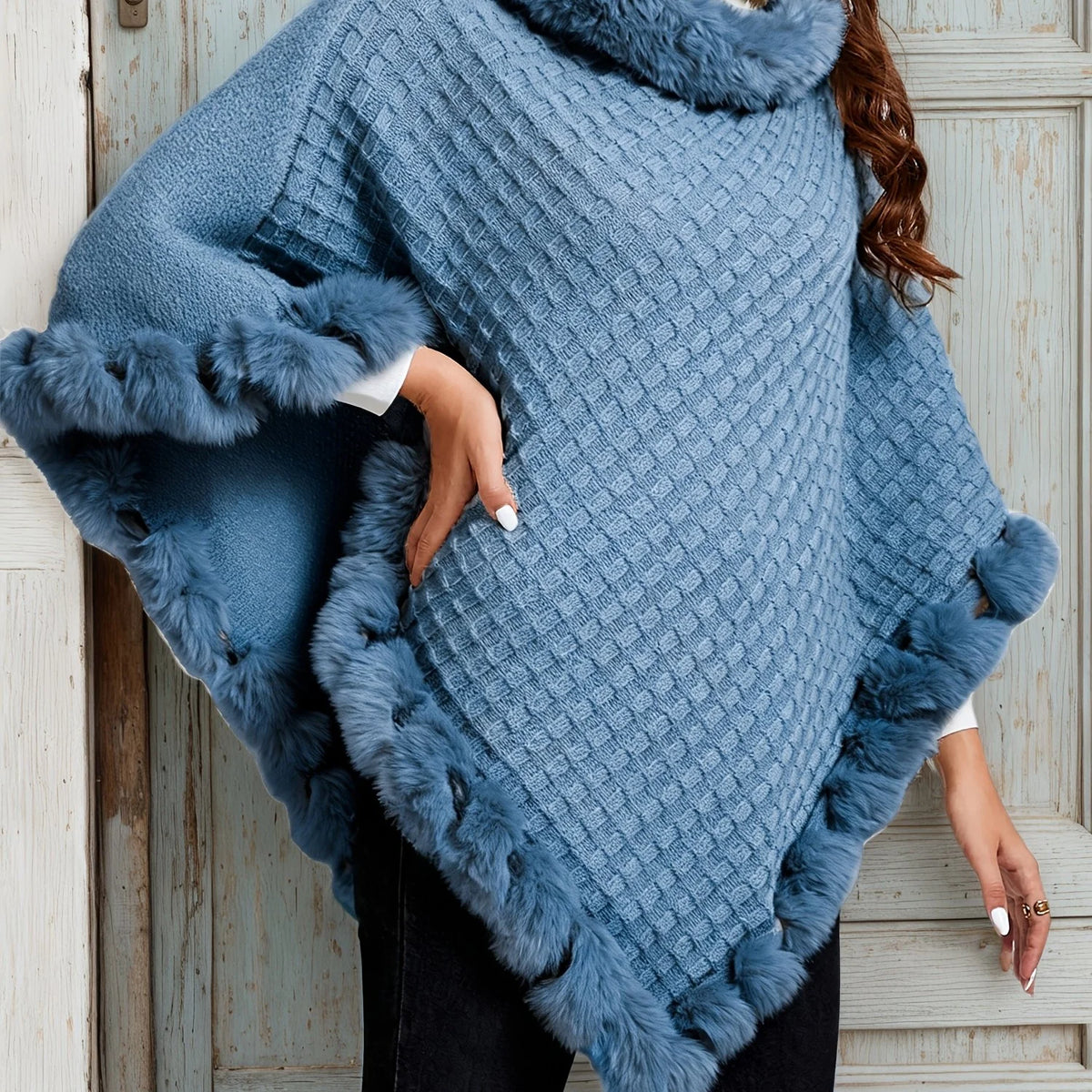 Willow Poncho - Soft Knit with Fur Trim, Elegant for Women 5