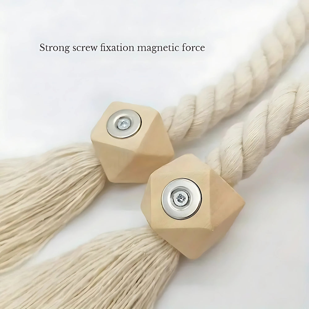 Woven Bead Curtain Tiebacks - Handcrafted Cotton, Rustic Charm 4