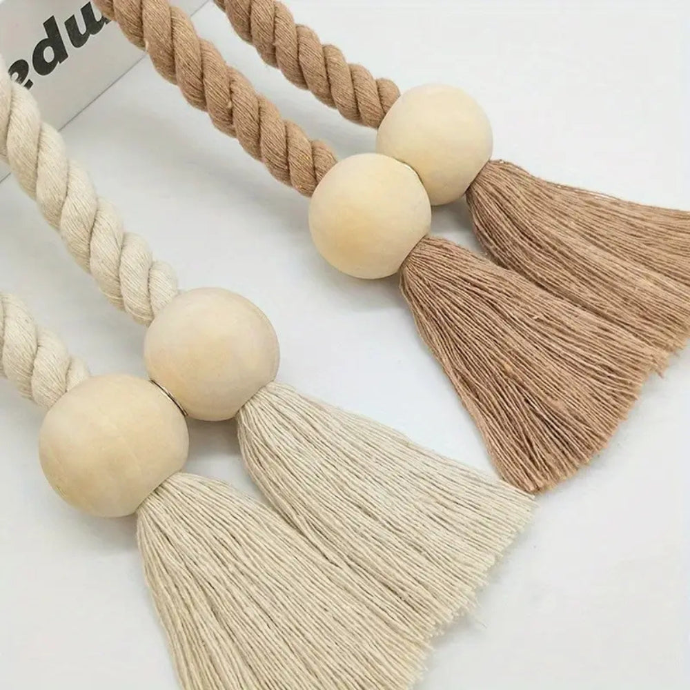 Woven Bead Curtain Tiebacks - Handcrafted Cotton, Rustic Charm 5