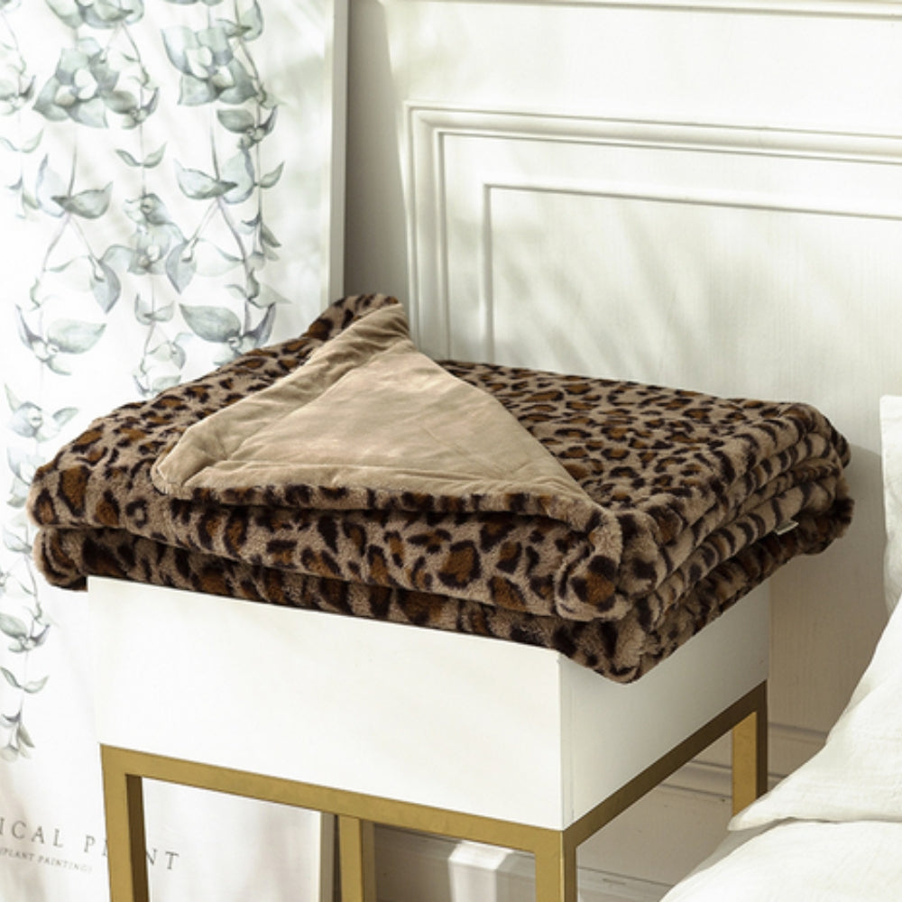 Wren Leopard Print Blanket - Ultra-Soft Faux Fur, Cozy Throw 0