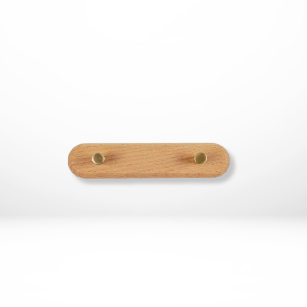 Wren Wall Hooks - Natural Wood with Brass Accents, Space-Saving Coat and Key Organizer 0