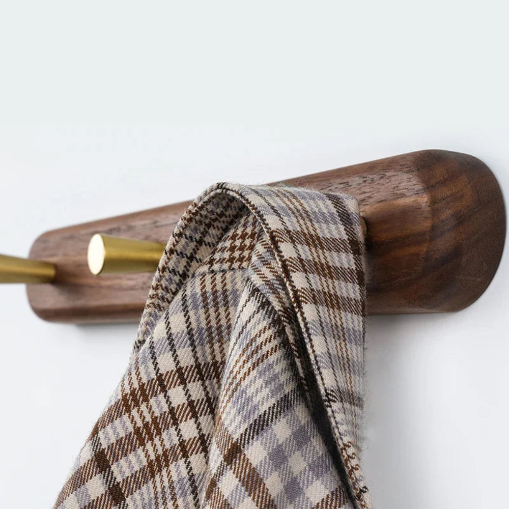 Wren Wall Hooks - Natural Wood with Brass Accents, Space-Saving Coat and Key Organizer 4