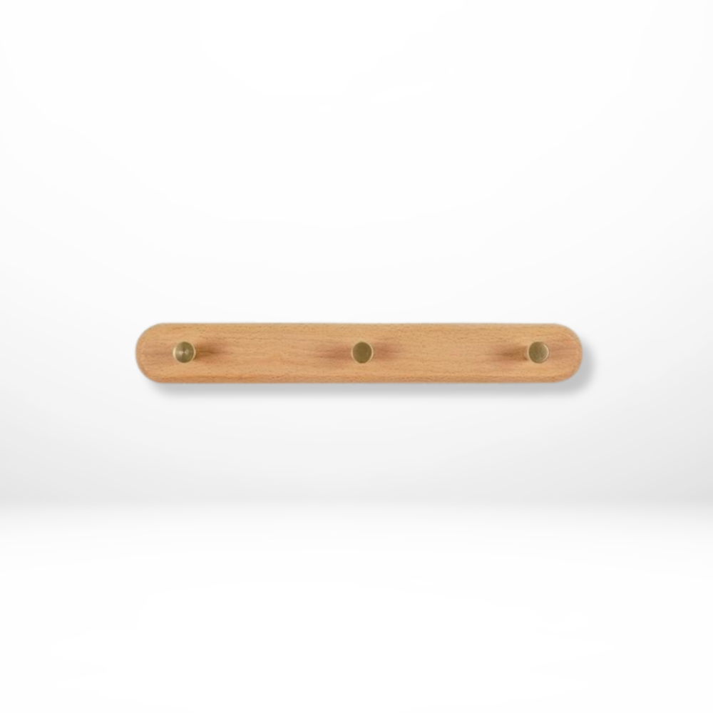 Wren Wall Hooks - Natural Wood with Brass Accents, Space-Saving Coat and Key Organizer 6